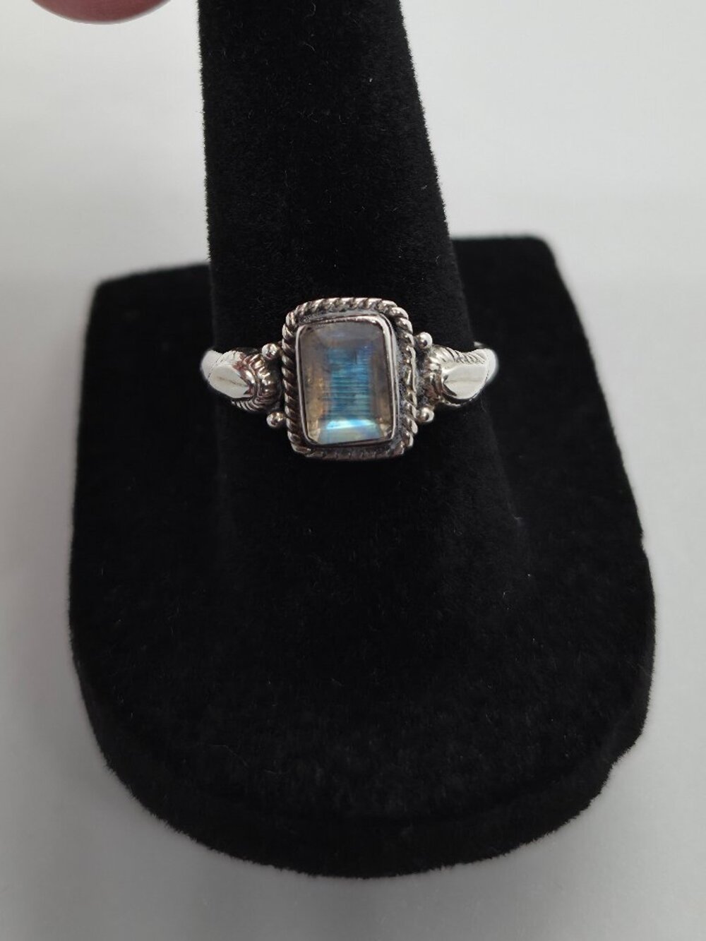 Sterling Silver 925 Moonstone Ring Bali Boho Size 8